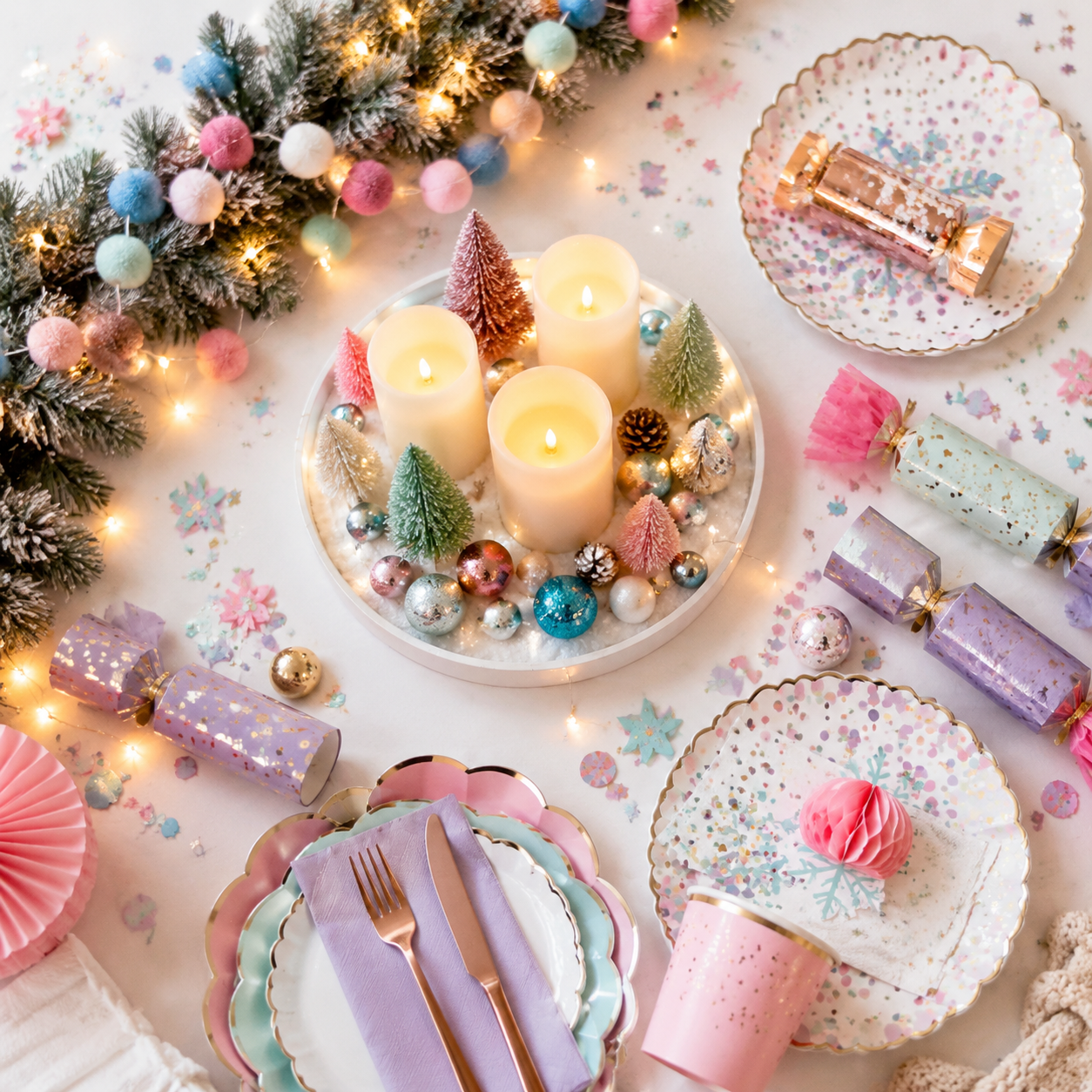 Festive Gathering Box — party kit flat-lay