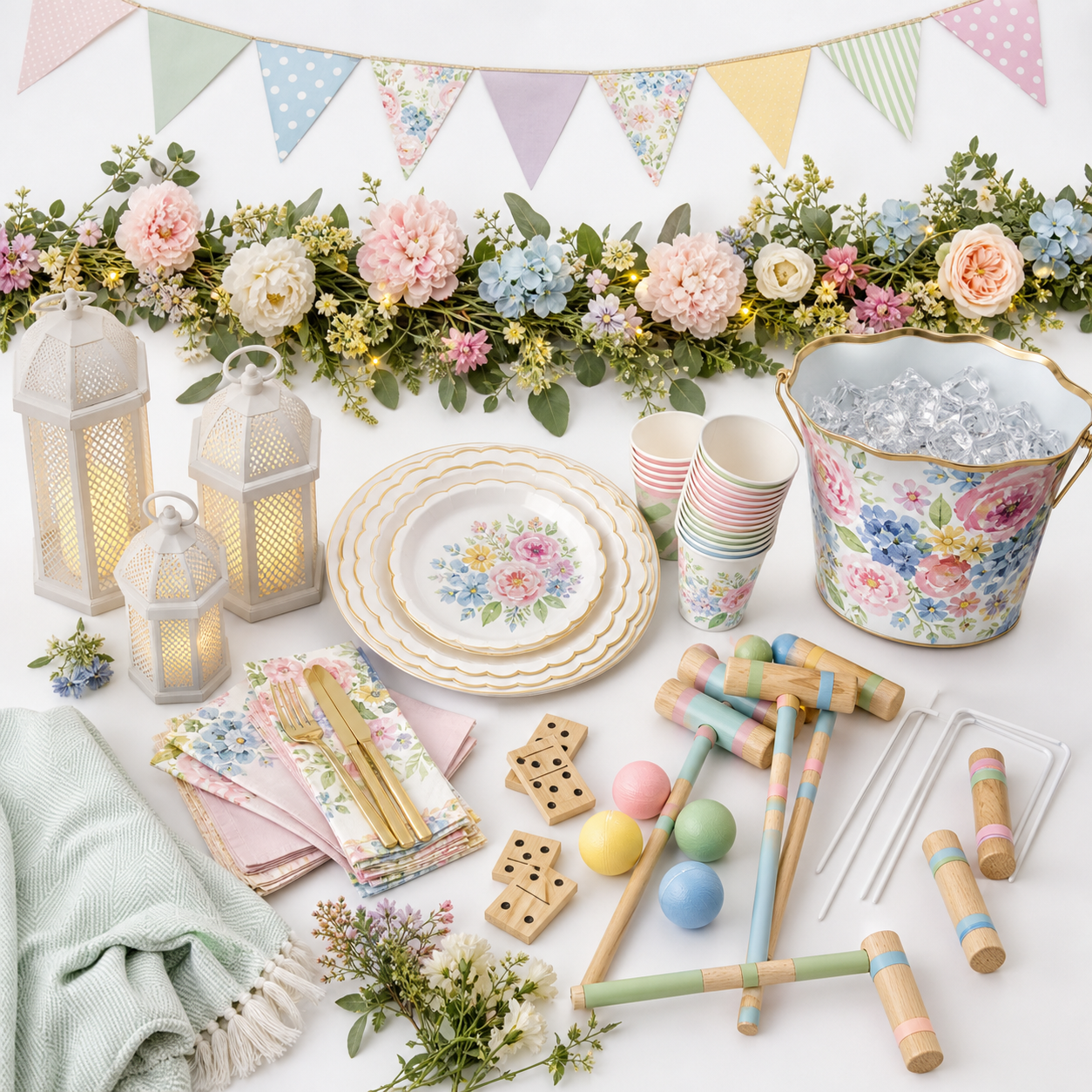 Garden Party Box — party kit flat-lay
