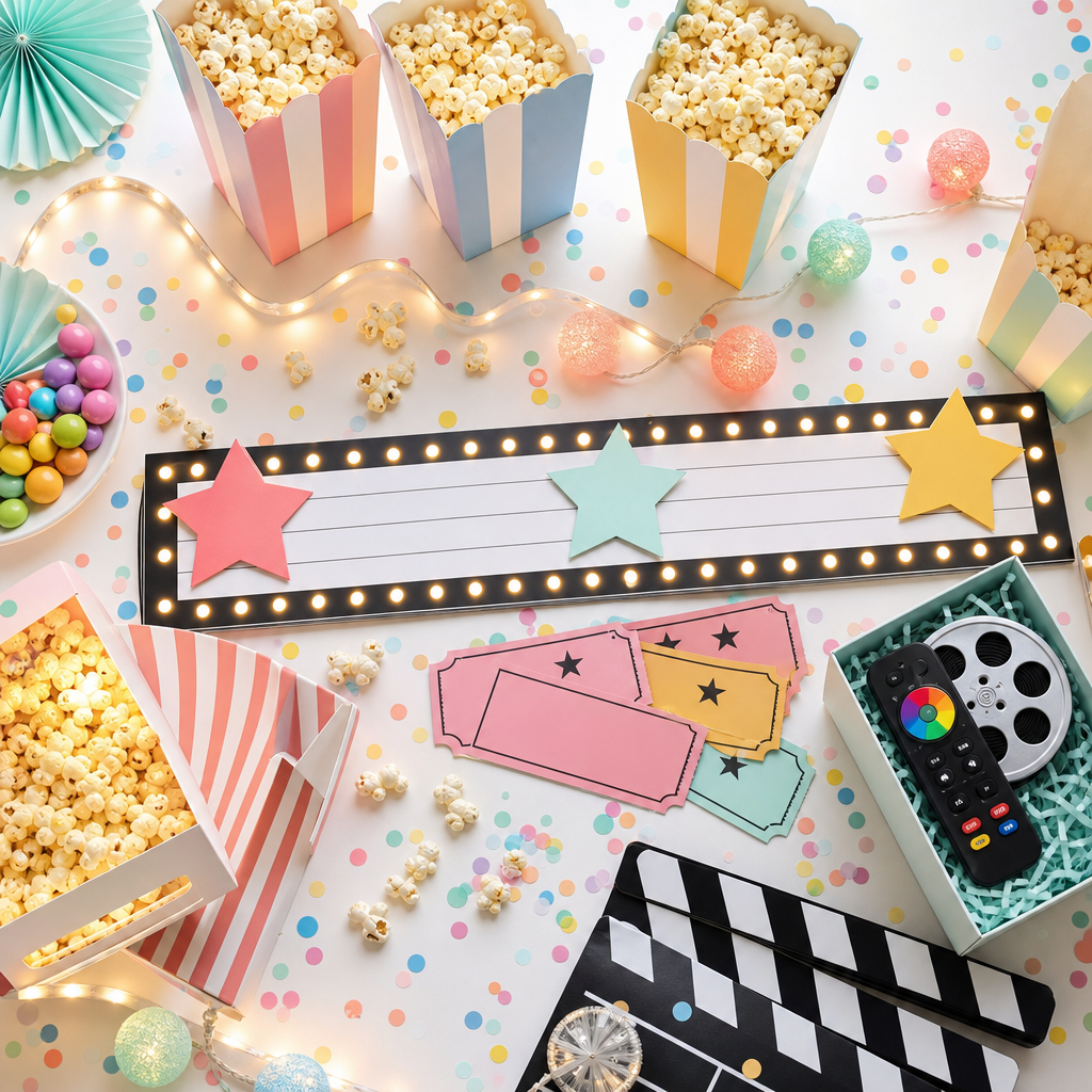Movie Night Box — party kit flat-lay