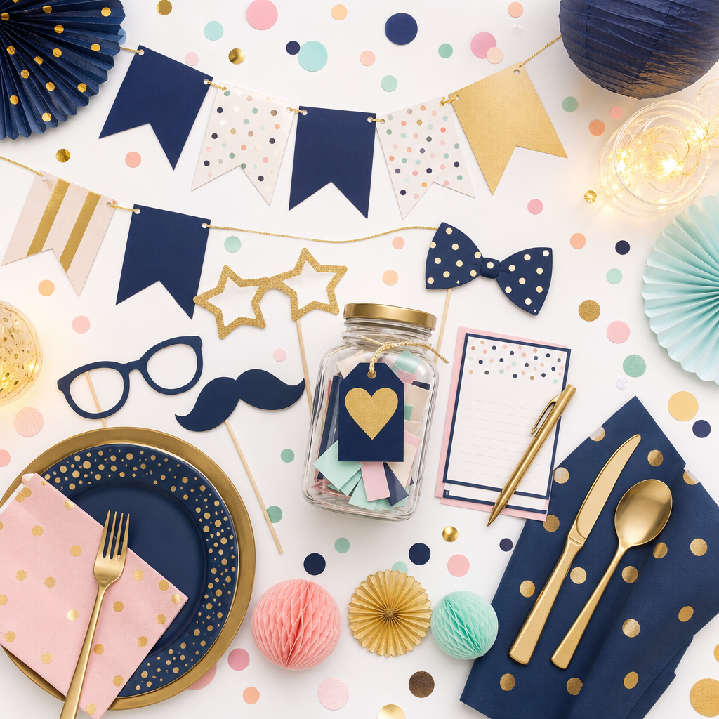 Retirement Box — party kit flat-lay